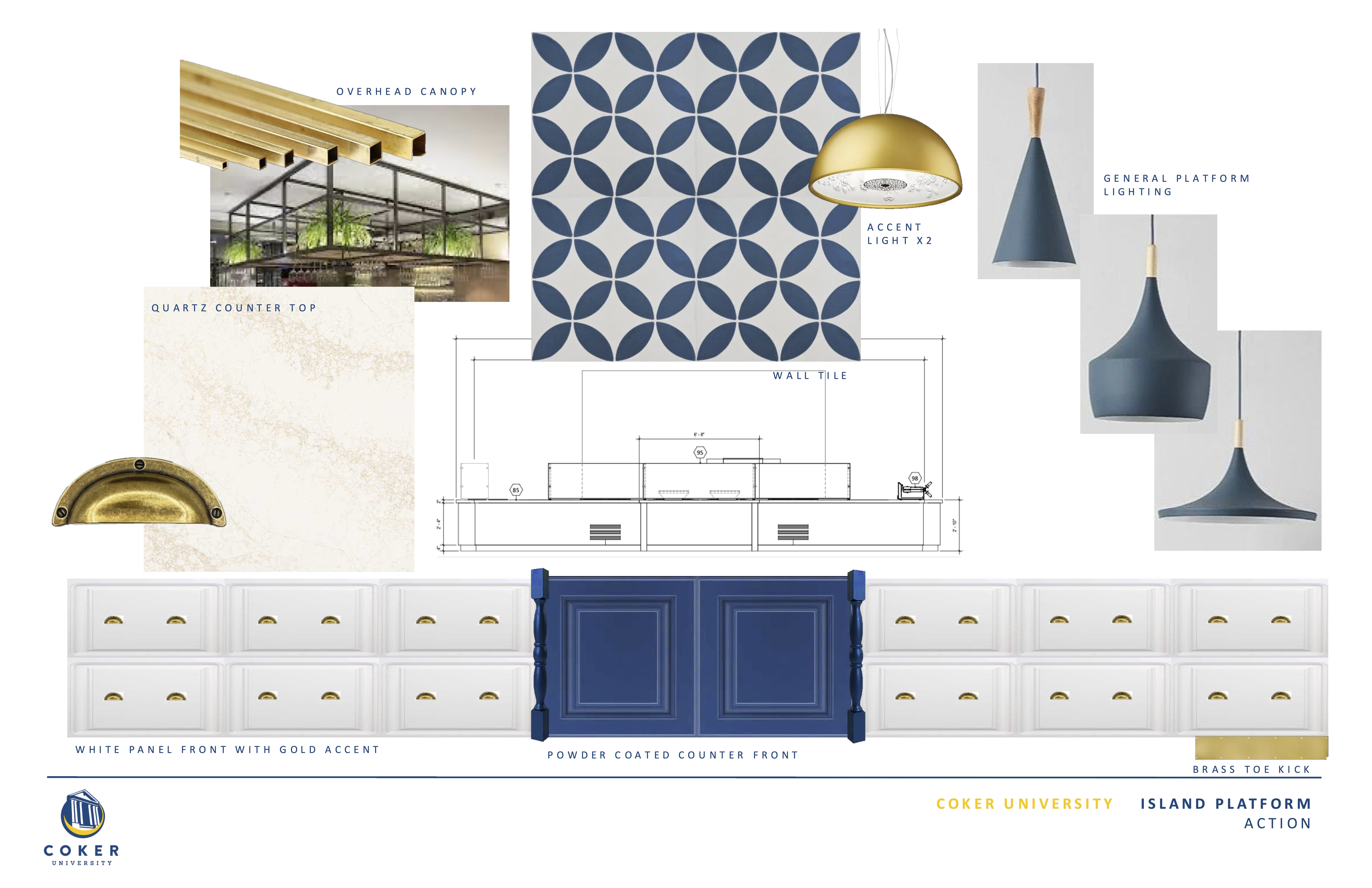Coker University Island finishes and materials