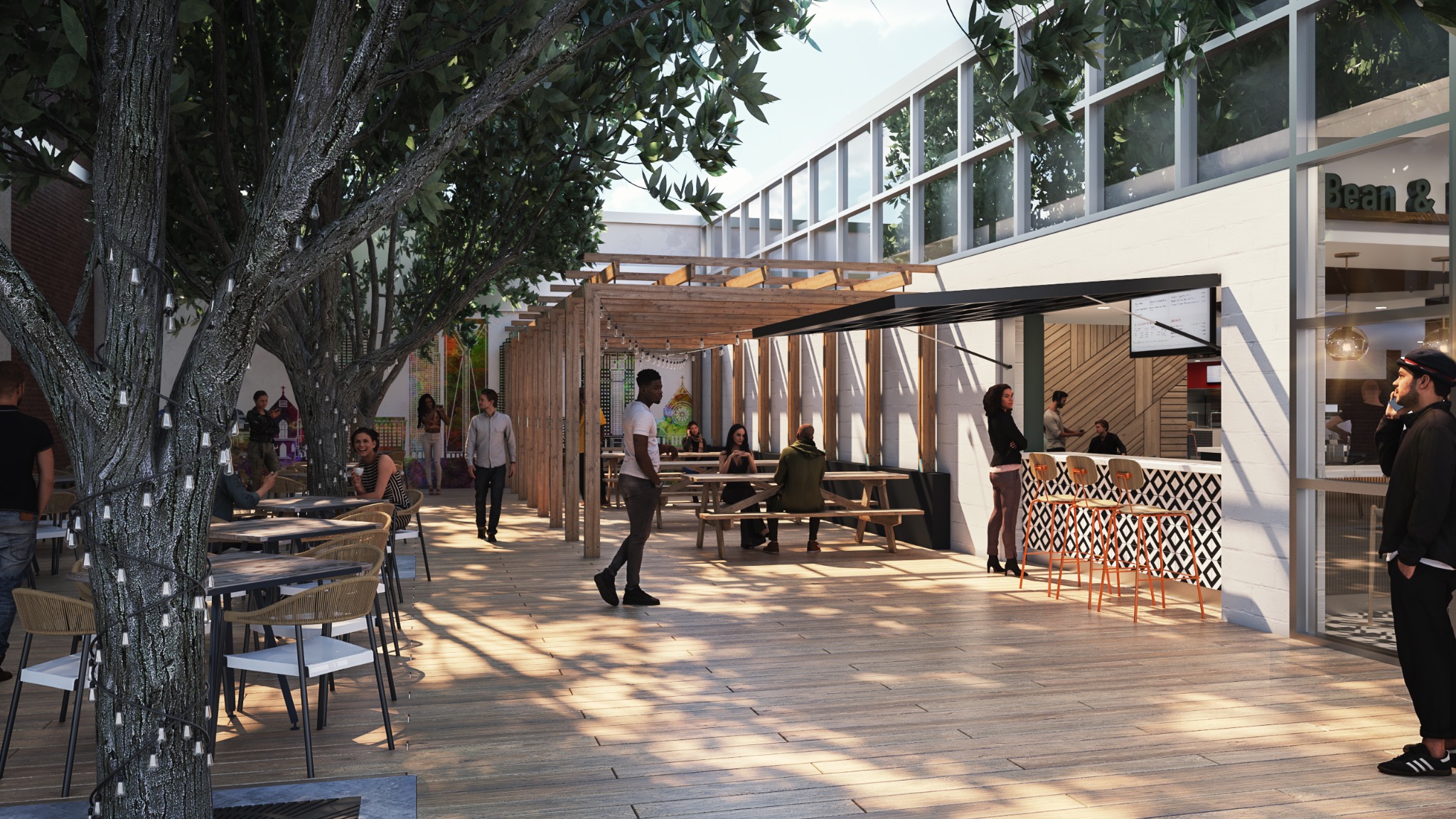 Outdoor campus dining concept rendering